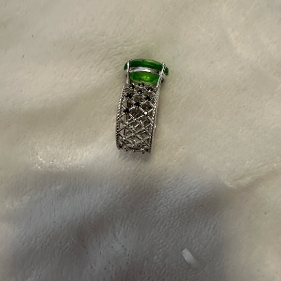NEW CHARTREUSE QUARTZ THAI BLACK SPINEL RING PLATINUM OVER STERLING SILVER SZ 8 - Picture 12 of 16